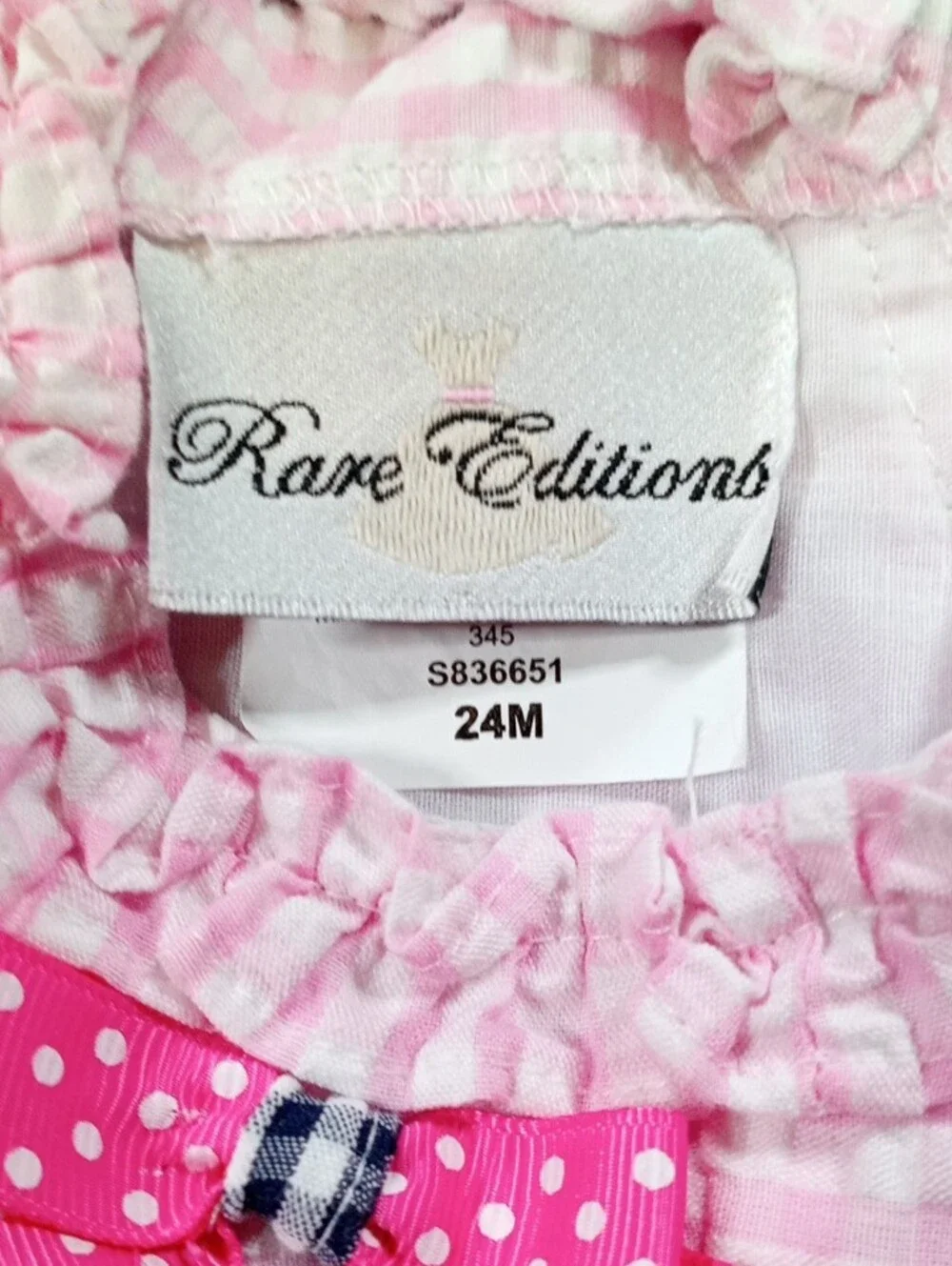Rare Editions Pink Gingham Dress with Polka Dot Bow